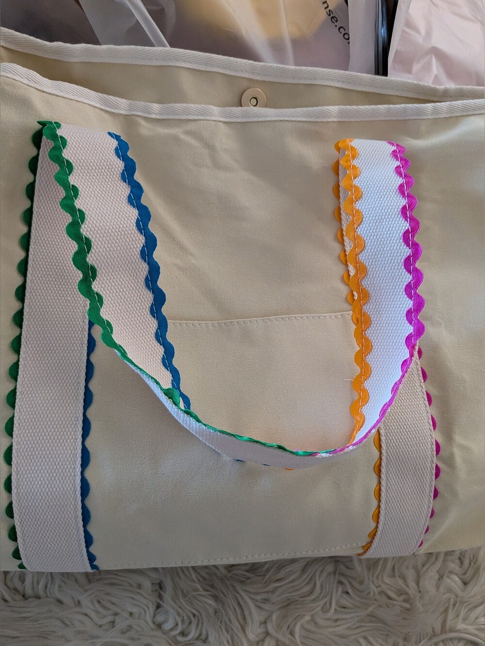 Canvas Tote Bag for, Rainbow Rick Rack Trim Handbag, Large Shoulder - Picture 16 of 16